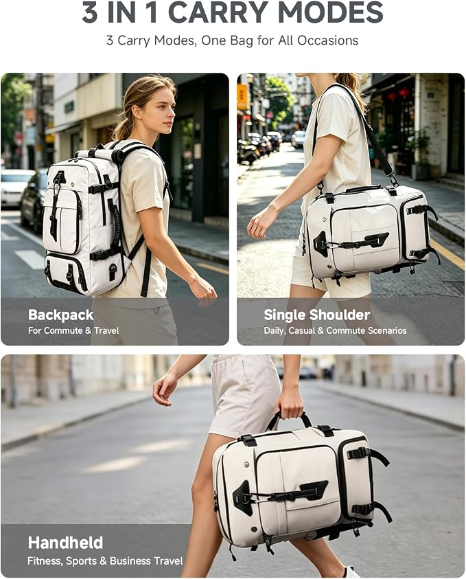 Travel backpack for men,40L Large Carry on Backpack Durable Convertible Duffle Bag with Shoe Compartment Fit for 16 Inch Laptop for travel, camping,Weekender Hiking Beige - Image 2