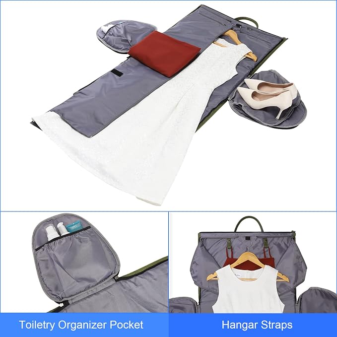 Womens Convertible Garment Bags for Travel, Modoker Waterproof Carry On Garment Bag Garment Duffel Bag - 2 in 1 Hanging Suitcase Suit Travel Luggage Bag, Green - Image 3