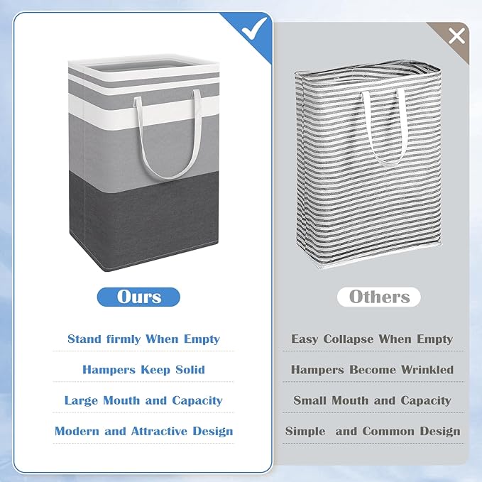 BlissTotes 3-Pack Laundry Basket, Freestanding＆Waterproof Laundry Hamper, Collapsible Tall Clothes Hamper with Easy Carry Handles for Clothes, Towels in the Family and Dorm,Gradient Grey,100L - Image 3