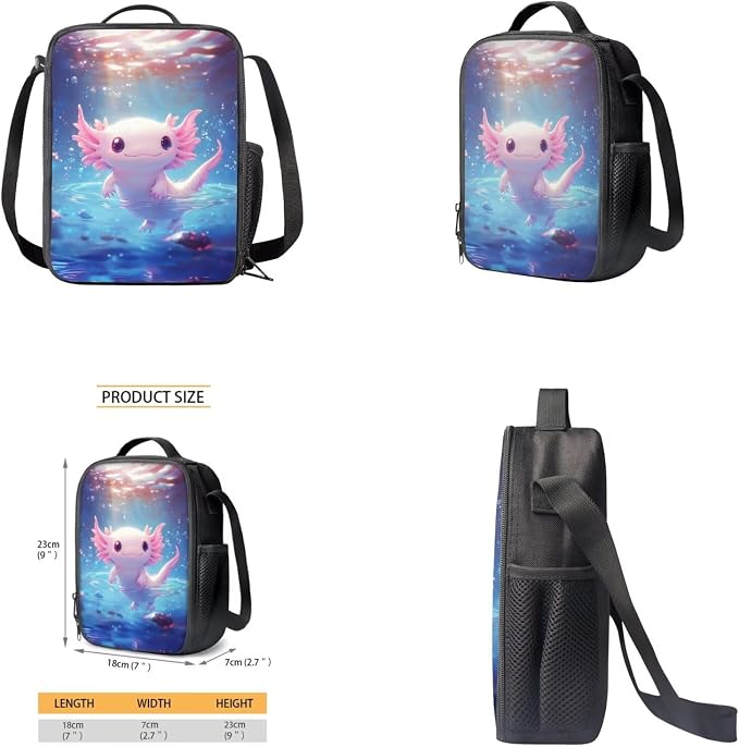 Cute Axolotl Backpack for Girls Kids Backpack with Lunch Box Water Bottle Pouch and Zipper Pencil Case 4PCS Set Sturdy Bookbag with Front Pocket 17 inch Lightweight Elementary School Bag - Image 4