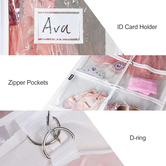 Univivi Clear PVC Dance Costume Bags (3 Pack) Garment Bag 40 Inch for Dance Competitions, with 4 Medium Clear Zipper Pockets and 1 Large Back Zippered Pocket [Upgraded Version] - Image 3