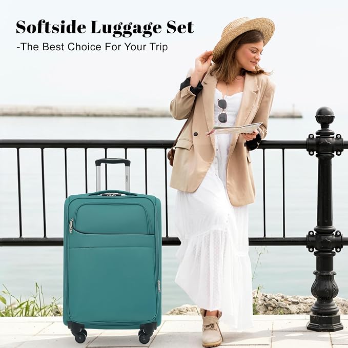Merax 4-Piece Expandable Luggage Set,Softside Suitcase,Blue Green | 18" 22" 26" 30" Lightweight Luggage with Spinner Wheels,Suitcase Set with TSA Lock,Front Pocket & Interior Organization - Image 2