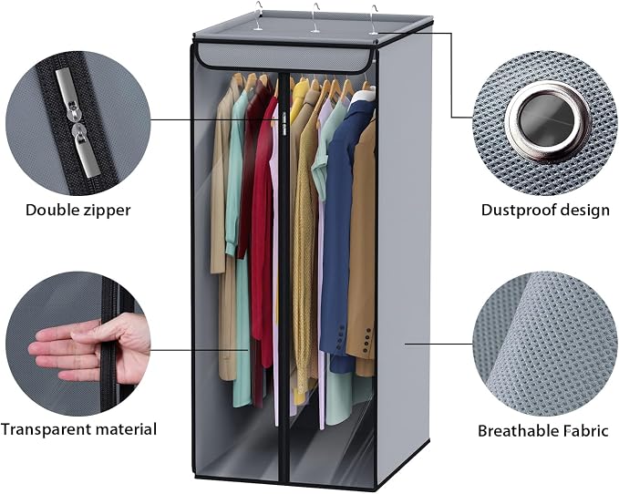 Univivi Garment Bags for Hanging Clothes, Large Clothes Storage Bags Closet Organizer with Clear Window, Premium Hanging Garment Storage Bag for Suits, Coats, Dresses, 40"(Grey) - Image 3