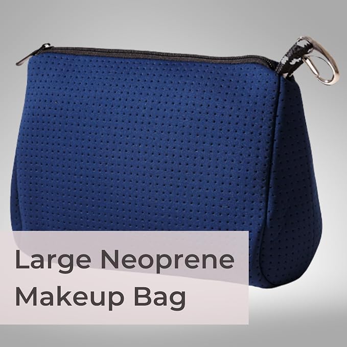 POPUPS Large Makeup Bag with Zipper, Deep Blue - Waterproof Neoprene Cosmetic Bag 7.7 x 10.75 x 5 inches - Image 2