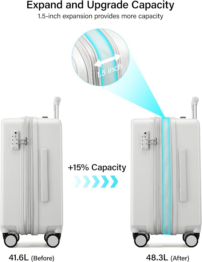 Hanke 20 Inch Expandable Carry On Luggage, 22x14x9 Airline Approved, TSA Lock Hard Shell Lightweight Suitcase for Men Women (Smoke White) - Image 3