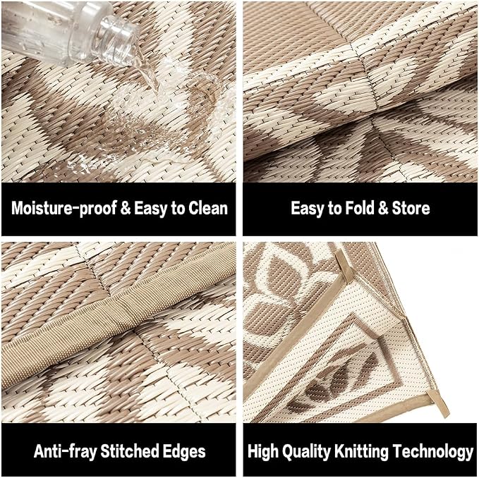 PureCozy Outdoor Plastic Straw Rug Beige Brown Large Outside Waterproof Outdoor Patio 8x10 Carpet Geometric Reversible Mat Modern for Camping RV Porch Deck Balcony Beach - Image 6