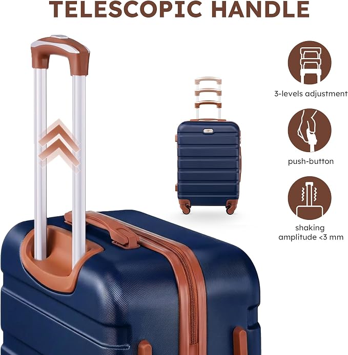 Suitour 4 Piece Luggage Sets, Hard Shell Suitcase Set with Spinner Wheels 16 20 24 28inch Travel Sets(Navy Brown) - Image 4