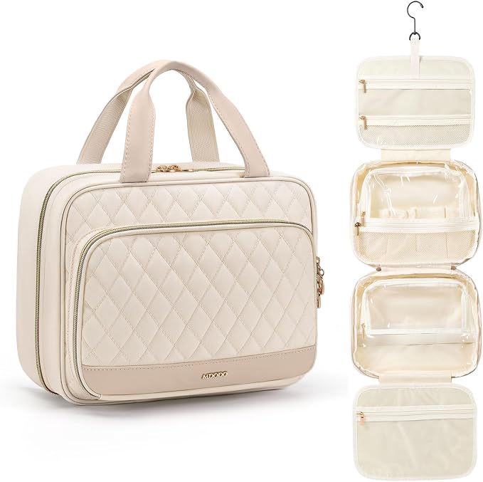 MDODO Travel Toiletry Makeup Bag for Women Hanging Toiletry Bag Cosmetic Organizer Make up Bags for Women Travel Makeup Essentials, Beige by Mdodo