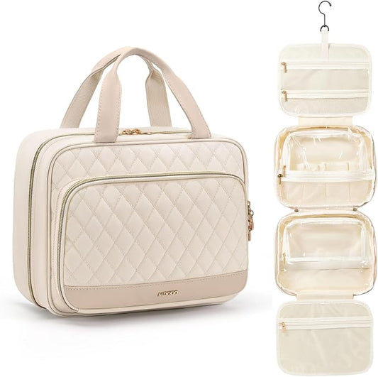MDODO Travel Toiletry Makeup Bag for Women Hanging Toiletry Bag Cosmetic Organizer Make up Bags for Women Travel Makeup Essentials, Beige by Mdodo