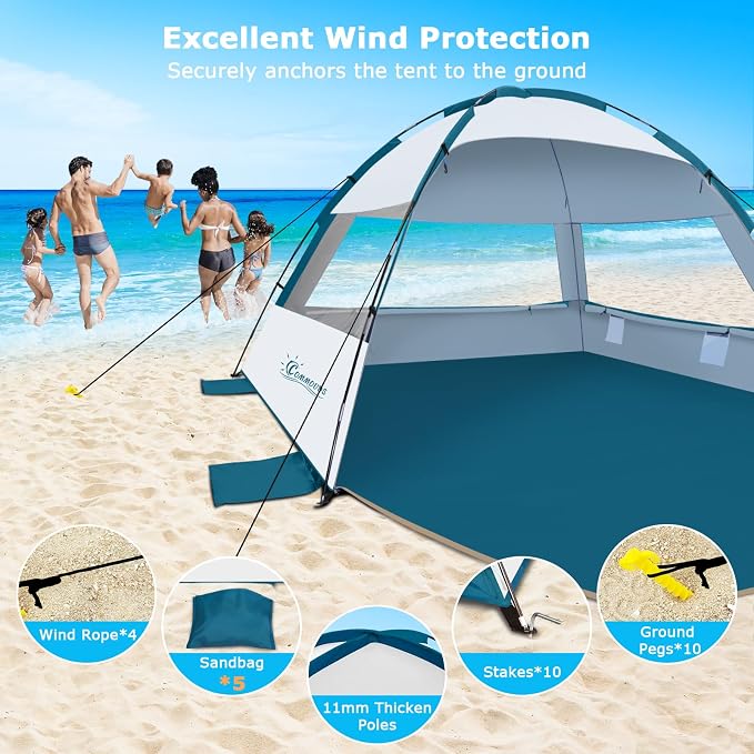 COMMOUDS Beach Tent Sun Shelter for 3/4/6/8 Person, UPF 50+ UV Protection Beach Shade Canopy Tent, Lightweight, Easy Set Up and Carry - Image 5