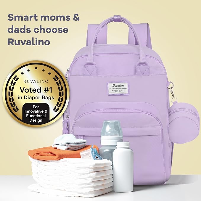 RUVALINO Diaper Bag Backpack, Multifunction Travel Pack Maternity Baby Changing Bags, Large Capacity, Waterproof, Taro Purple - Image 7
