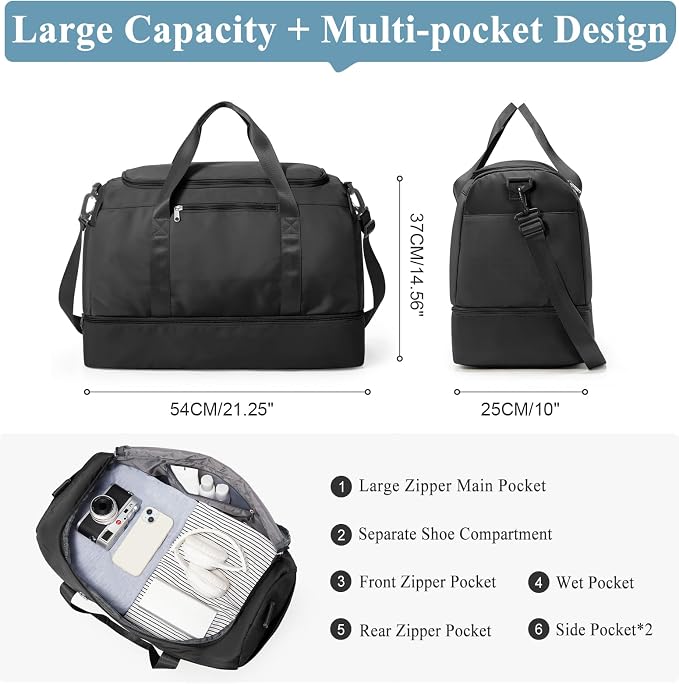 Extra Large Travel Duffel Bag, Carry-On Weekender Bags for Women Travel | Overnight Weekend Bag with Shoes Compartment for Travel Business Trips Sport Hospital - Image 4