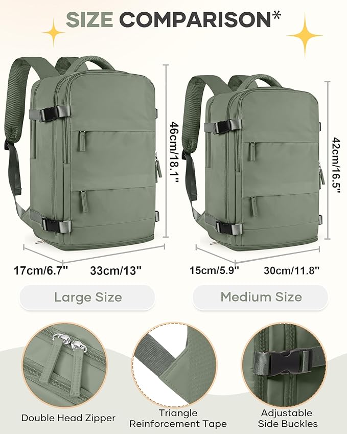 coofay Large Travel Backpack For Women Men Airline Approved Carry On Backpack Flight Approved Waterproof Sports Luggage Backpack Casual Daypack Small Hiking Backpacks Grey Green - Image 3