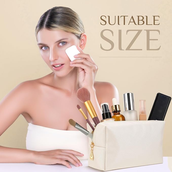 100 Pack Aesthetic Makeup Bags Bulk PU Leather Cosmetic Pouches Waterproof Toiletry Bags Makeup Pouches Bulk for Teen Girls Women Party Gift Travel Storage Back to Teacher Gift (Ivory White) - Image 4