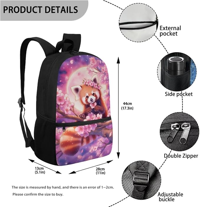 Kawaii Red Panda Cherry Blossom Girls 4Pcs School Backpack with Lunch Box 17 Inch School Bag and Pencil Case Water Bottle Pouch, Cute Floral Animal Bookbag Elementary Kindergarten - Image 3