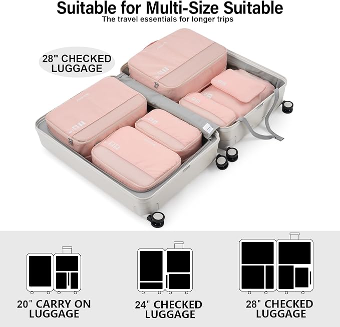 Hanke 7 Piece Expandable Compression Packing Cubes, Premium Travel Packing Organizers for Suitcases/Carry On, Luggage Organizer Bags with Breathable Mesh & Label - Image 4