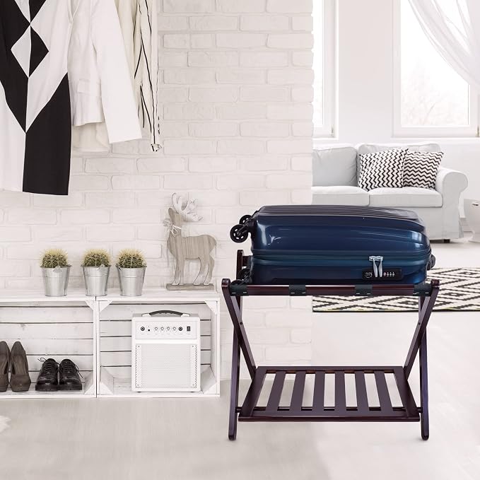 Casual Home Luggage Rack with Shelf, Espresso - Image 7