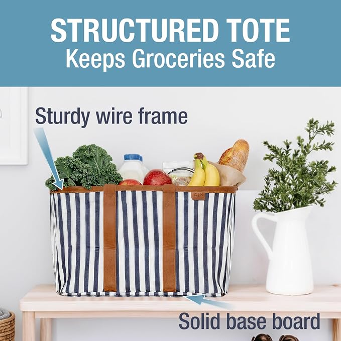 CleverMade Collapsible LUXE Tote, 30L Foldable Grocery Shopping Bag, Reusable - Image 3