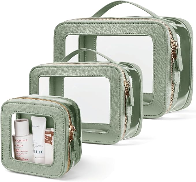 Clear Cosmetic Bag Set for Women Makeup Bag with Handle, 3 Pcs Travel Toiletry Bag Transparent Cosmetic Case Portable Make Up Organizer Bag for Essentials by Oaque