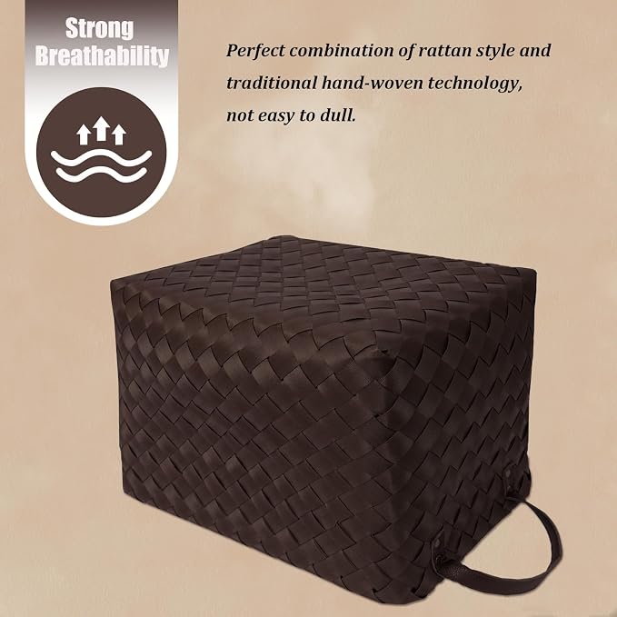 Handwoven Clothes Basket Laundry Hampers Large Wicker Storage Baskets for Shelves Blankets Closet Storage Bins Car Bedroom Bathroom Organizers and Storage Bath (Pack of 4, Espresso color) - Image 3