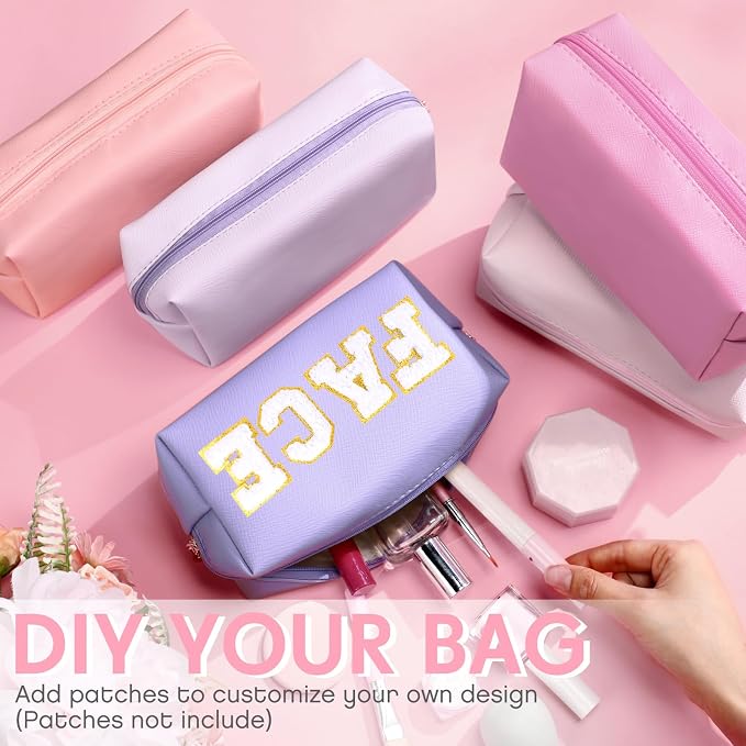 Kigeli Aesthetic Makeup Bags PU Leather Cosmetic Pouches Waterproof Plain Toiletry Bags Makeup Pouches Bulk for Women Party Gift Travel Storage Organizer (Pink Purple,7.1 x 2.8 x 4.3 in) - Image 4