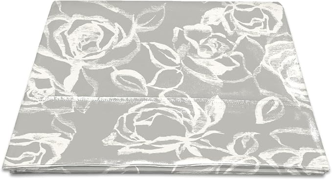 Pizuna Pure 100% Cotton Flat Sheets Only Queen Silver Simply Floral (1 PC), Luxurious 400 Thread Count Long Staple Cotton Sateen with 4" Hem (Combed Queen Flat Sheet Only Cotton) by Pizuna