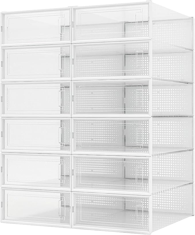 12-Piece Boot and Shoe Storage Box, Stackable Clear Plastic Shoe Box, Space-Saving Shoe Organizer for Boots, Sneakers, and High Heels, Clear - Image 9
