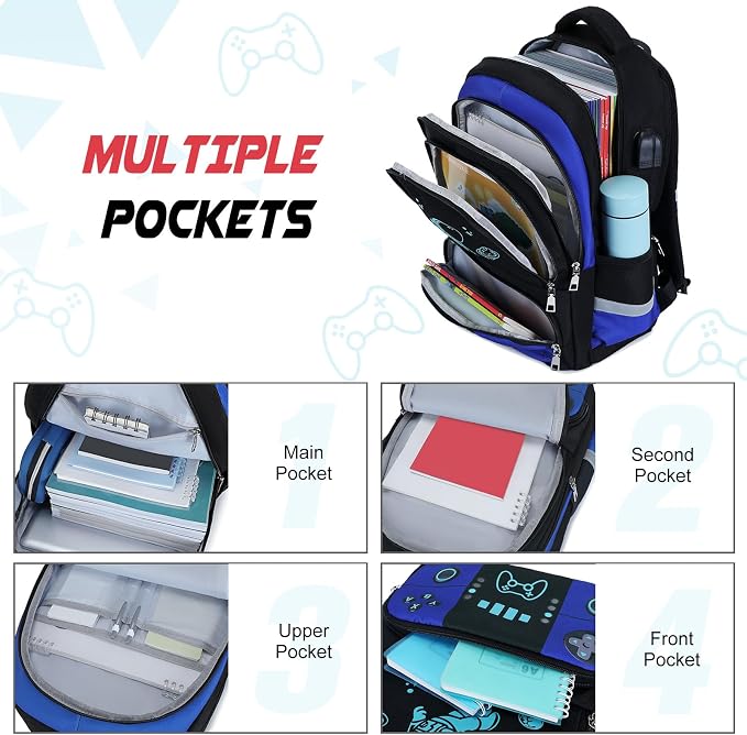 Bevalsa Backpack for School Boys, Cool Luminous Gamer Boys Schoolbag with Lunch Box & Pencil Case Set for Kids Teens Elementary Middle School, Bookbag Glow In The Dark(Blue Astronaut Backpack) - Image 4