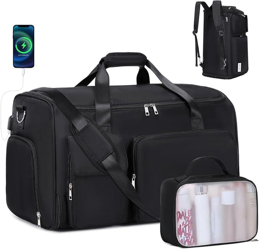 ACESAK Garment Bags for Travel, 2 in 1 Convertible Carry On Duffle Bag Suit Bags Foldable Backpacks with Shoe Compartment & Toiletry Bag, Hanging Bags for Clothes Dress Suit for Men Women Gift (Black) by ACESAK