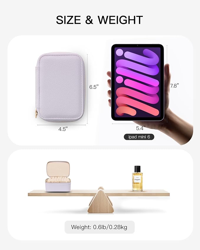 VLANDO Jewelry Travel Case,Travel Jewelry Organizer with Clear Velvet Jewelry Bags Zipper Pouch for Women Girl Gift- 8Pcs Purple - Image 3