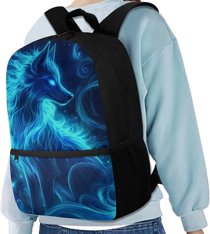 Galaxy Wolf Backpack for Girls Boys Backpack with Lunch Box Water Bottle Bag and Soft Pencil Case 4PCS Set Bookbag with Front Pocket for School 17" Lightweight Elementary School Bag for Kids - Image 2