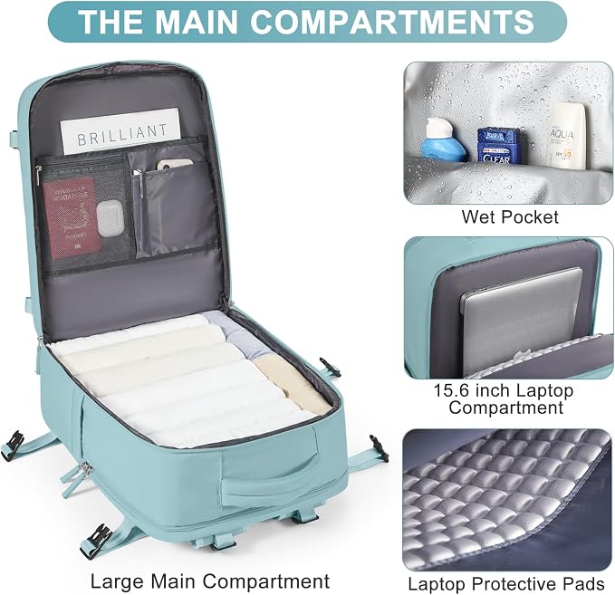Large Travel Backpack Carry on Flight Approved Mochila De Viaje Carry on Backpack for Airplanes Spirit Airlines Personal Item Bag 18x14x8 Inches Travel Bag Traveling Backpack for Women Men Light Blue - Image 5