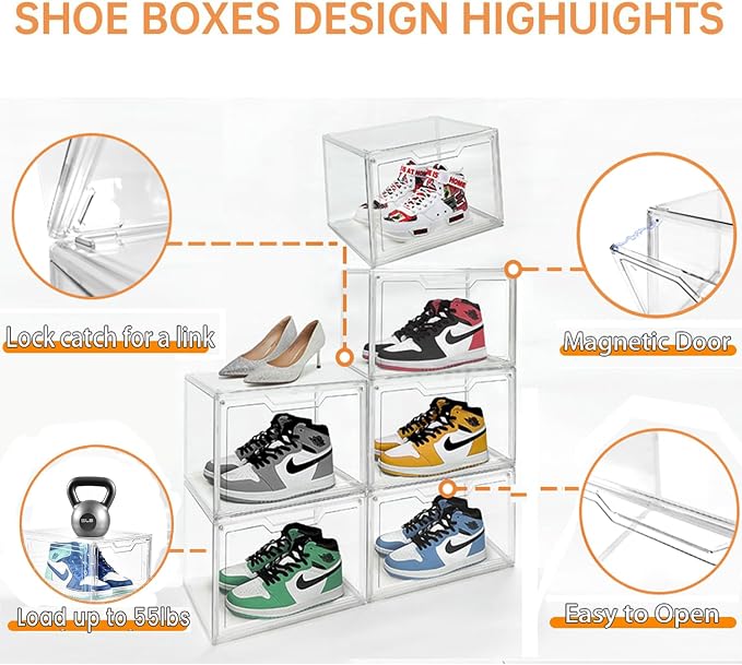 Magnetic Acrylic Clear Shoe Boxes – 360° Transparent Stackable Sneaker Storage & Organizer Box, Professional Shoe Display Case & Multipurpose Storage Bin for Closet (5pcs) - Image 8