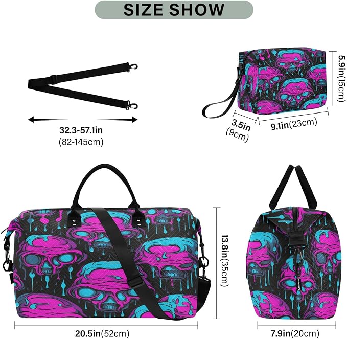 Scary Skull Travel Duffle Bag Gym Yoga Carry on Bags for Men Women Weekender Bag - Image 3