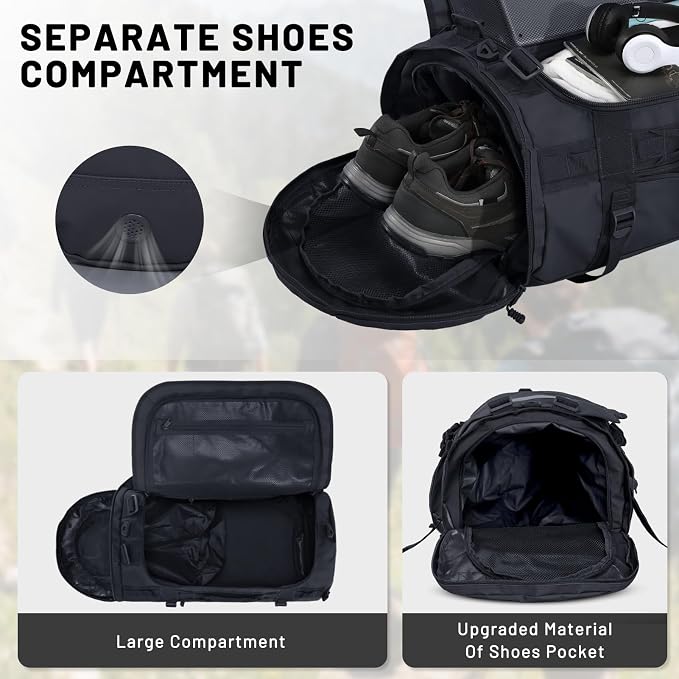 MIER Large Duffle Bag Backpack for Travel Camping Gym Sports, 45L/60L/90L | Water Resistant, Convertible Duffel, Detachable Backpack Straps, Shoe Compartment, Heavy-Duty Tarpaulin, 3 Sizes - Image 3