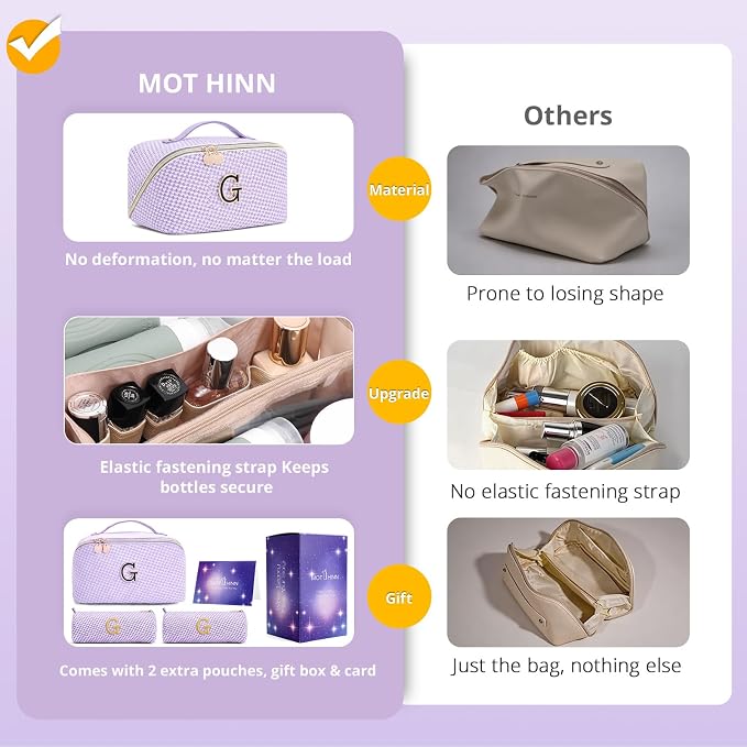 Personalized Gift Travel Makeup Bag: Initial Makeup Organizer Bag for Women | 3-in-1 Custom Make up Bag Set - Vegan Leather Travel Cosmetic Bag - Luxury Gift for Women – Birthday, Anniversary, Graduation - Image 2
