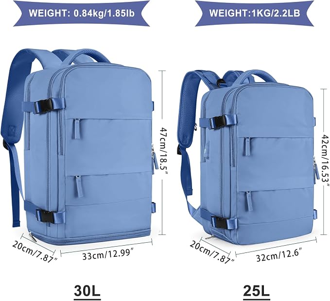 coowoz Large Travel Backpack For Women Men,Carry On Backpack Flight Approved,Hiking Backpack Outdoor Rucksack Casual Daypack Fit 15.6 Inch Laptop Shoes Compartment (Sky Blue L) - Image 3