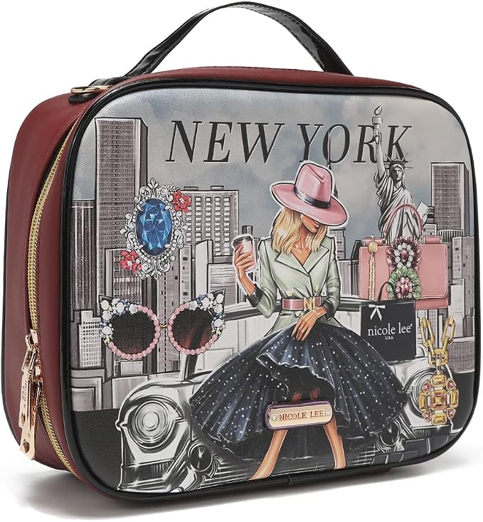 Nicole Lee Travel Handbag Crossbody Set with 3 Fashion Print Makeup Pouches, Women's Cosmetic Toiletry Organizer (Success in New York) - Image 3