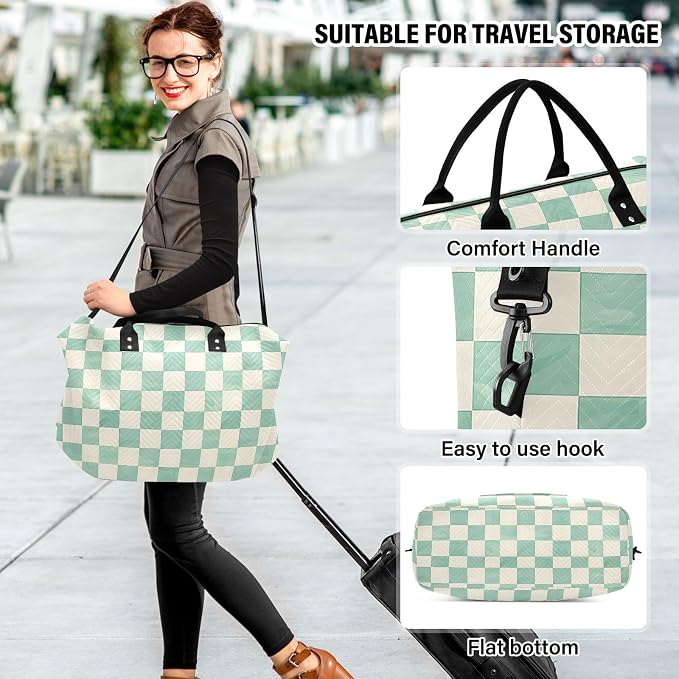 senya Weekender Bags Travel Duffel Gym Bag Mint Cream Checkerboard Carry on Overnight Tote Bag with Toiletry Bag for Airplane Travel Trip Gym Yoga, g366833926p1006c1071s2442 - Image 6