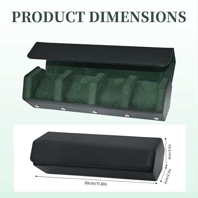 4-Slot Leather Watch Roll Travel Case with Velvet Interior,Black Green | Multiple Watch Capacity,Premium Hexagon Leather,Velvet M-Shaped Cushions,Secure Snap Closure,Storage Organizer - Image 6