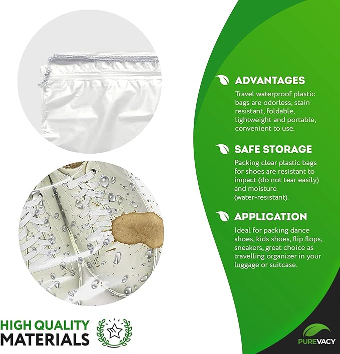 Clear Drawstring Bags, 5 x 8 Inch Plastic Shoe Bags with Cotton Drawstrings, Pack of 1000 for Travel Storage and Packaging - Image 3