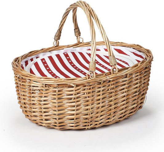 Wicker Picnic Basket with Insulated Lined Bag 15“ x 11” x 7“ Red, White Star Stripe Pattern, Iced Beer Insulated Bag for Camping, Picnics, Birthday Gifts, Wedding Gifts by YPshuye