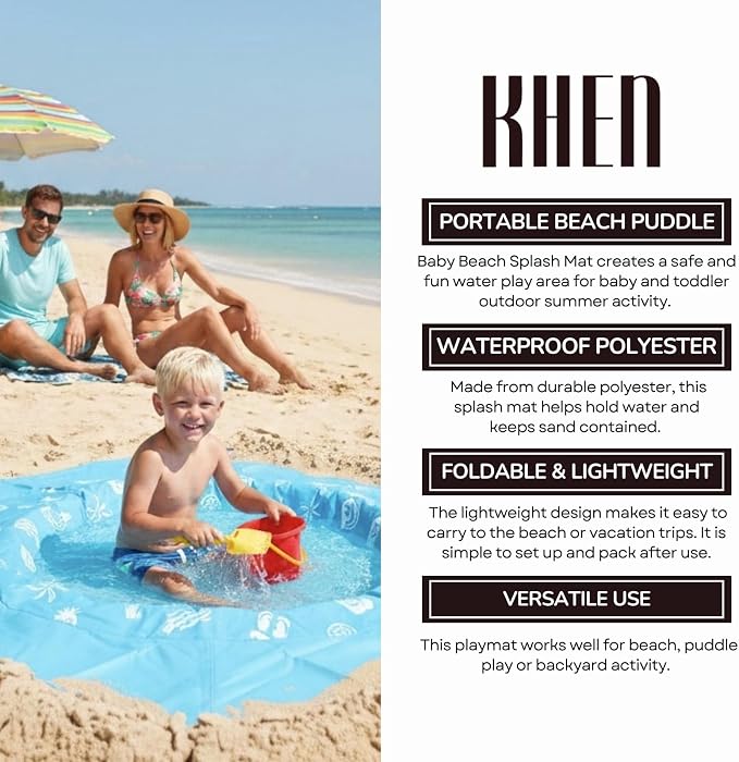 2-in-1 Kids, Baby & Infants Beach Pool & Waterproof Picnic Blanket - Large 6.5' Portable Paddling, Pool & Play Mat & Waterproof Carrying Bag, Outdoor Summer, Toddle Child & Kid, Aquamarine Blue Dream - Image 4