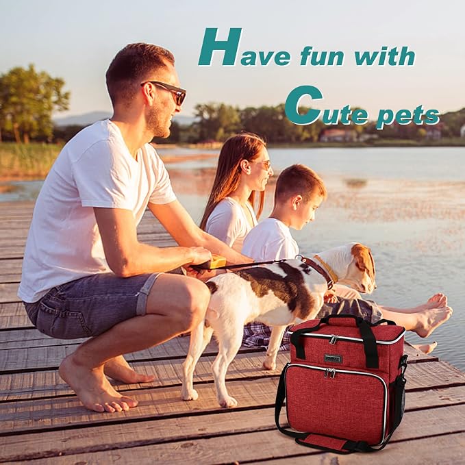BAGLHER Dog Travel Bag, Pet Travel Bag (ALL Pet Travel Supplies), With 2 Pet Food Containers and 2 Collapsible Silicone Bowls; Essential Kits for Travel Red - Image 6
