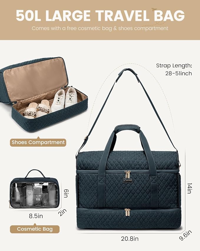 LOVEVOOK Travel Duffle Bag - Weekender & Overnight Bag with Toiletry & Wet Pocket, Carry-On Size, 3pc Set - Image 2