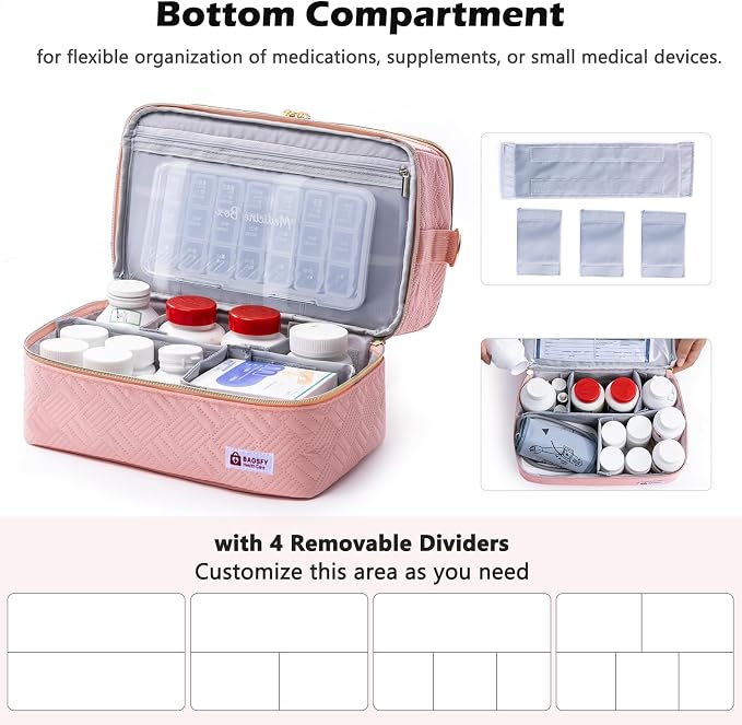 BAGSFY Travel Medicine Bag Organizer with Weekly Pill Organizer 3 Times A Day, 7-Day Pill Box AM & PM Pill Organizer, Medication Organizer Storage, First Aid Bag, Pill Bottle Organizer with Pill Case - Image 4