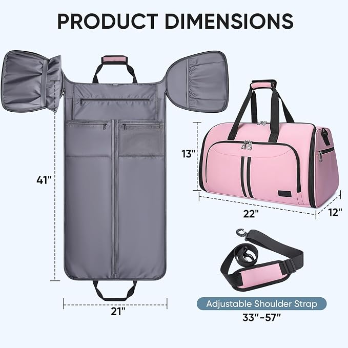 BALEINE Travel Garment Bag, Travel Suit Bag for Men, Water Resistant Carry on Garment Bag for Hanging Clothes, Garment Duffel Bag for Travel Business (Pink-Convertible) - Image 2