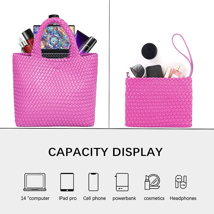 JINMANXUE Fashion Woven Bag Shopper Bag Travel Handbags and Purses Women Tote Bag Large Capacity Shoulder Bags - Image 5