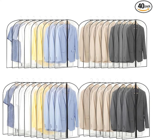 Amylove 40 Pcs 24 x 40 Inch Garment Bags Bulk Hanging Clothes Storage Covers for Closet Organization Dustproof Long Dress Bag Set for Wedding Dresses Gowns Coats Travel Suit (White Black) by Amylove