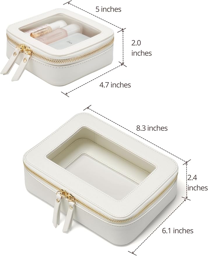 Popvibe Clear Makeup Case Toiletry Bag Travel Clear Cosmetic Bag with Zipper, Make Up Bag Organizer Traveling TSA Approved Transparent Makeup Bag Car for Essentials, Mini & Medium, White - Image 2